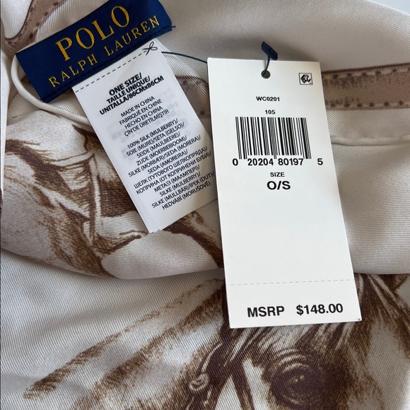 Polo Ralph Lauren Equestrian Silk Scarf Polo Horse Print Cream Brown - Picture 11 of 17